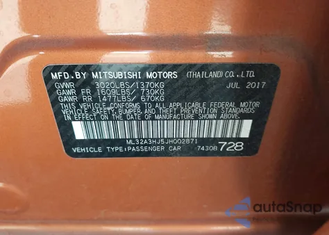 2018 Mitsubishi Mirage Es from USA, damaged, VIN ML32A3HJ5JH002871